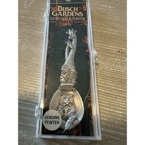Busch Garden Souvenir Pewter Spoon Extinction Is Forever Giraffe & Tiger